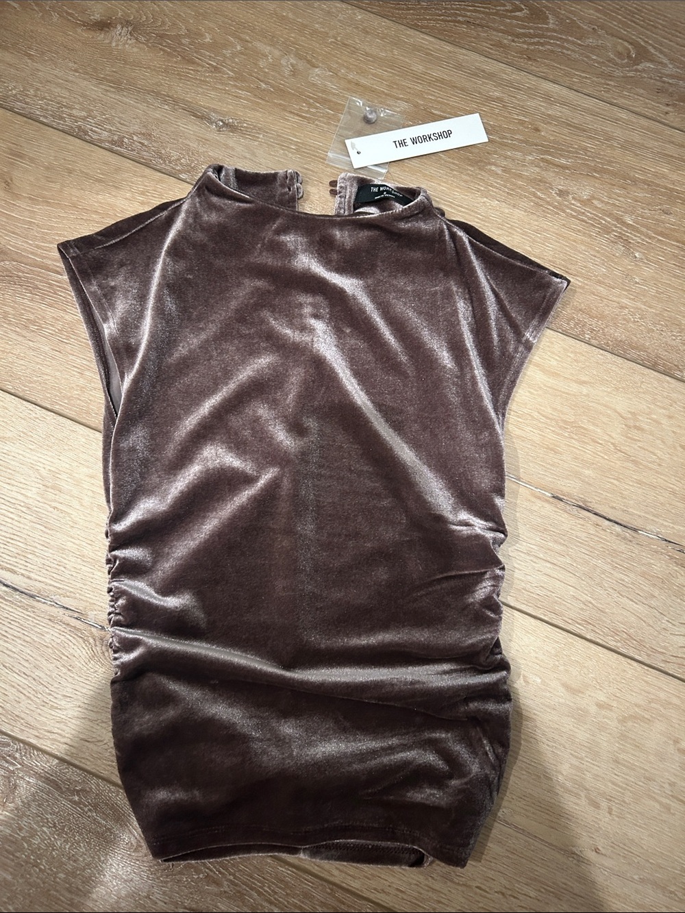 Workshop Republic Clothing Brown Velvet Mock Neck Ruched Crop Top